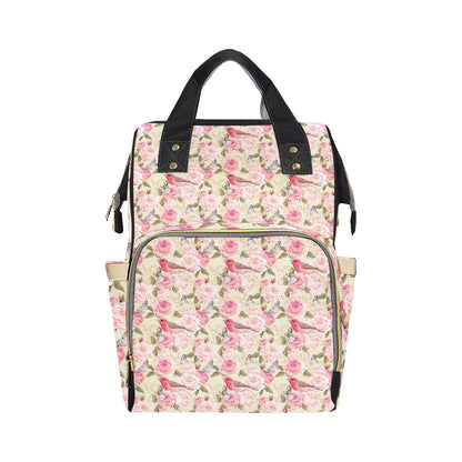 Bird Butterfly Pink Flower Print Pattern Diaper Bag Backpack