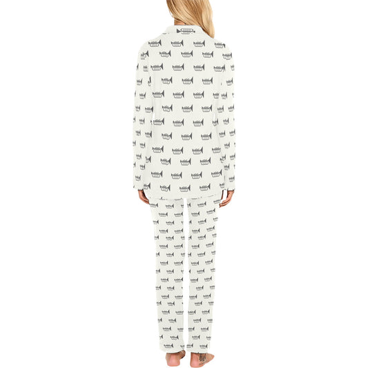 Trumpet Pattern Themed Print Women's Long Pajama Set