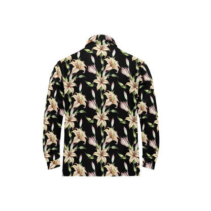 Lily Pattern Print Design LY05 Long Sleeve Polo Shirt For Men's