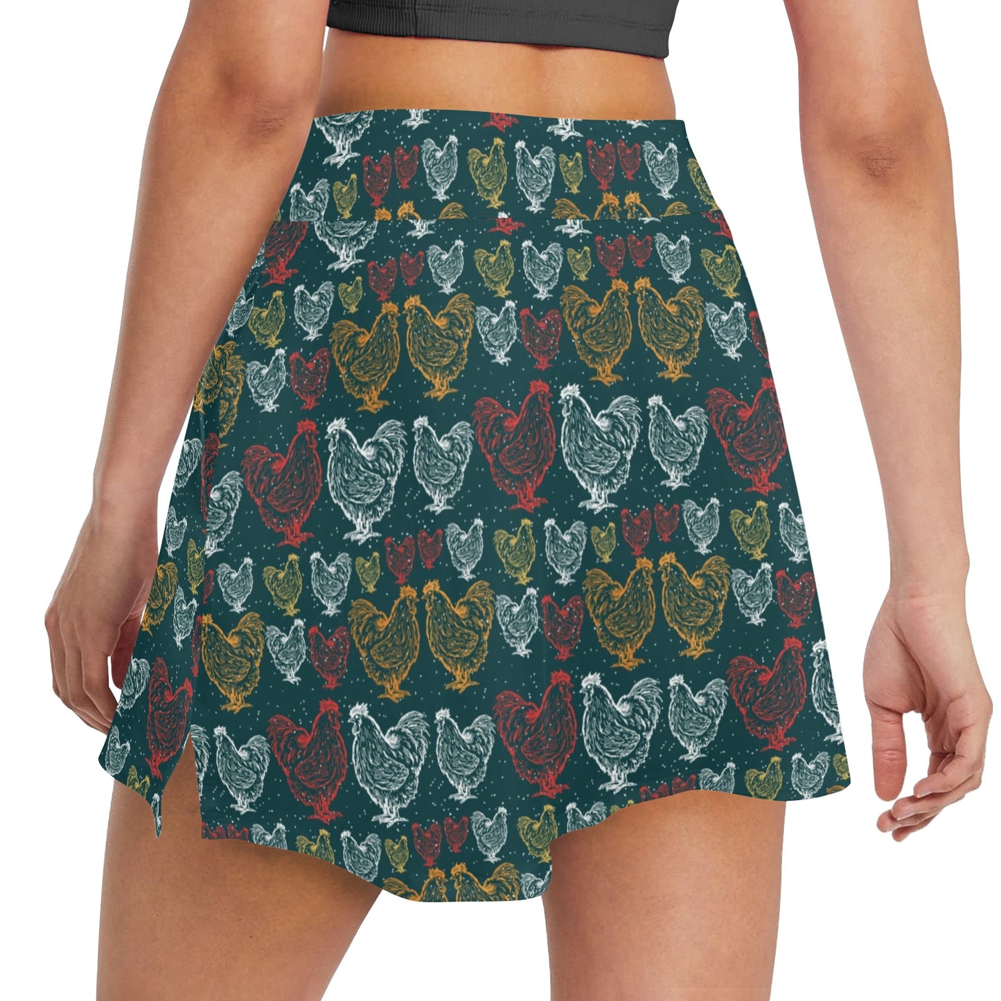 Rooster Hand Draw Design 17" Golf & Pickleball Skort with Pockets