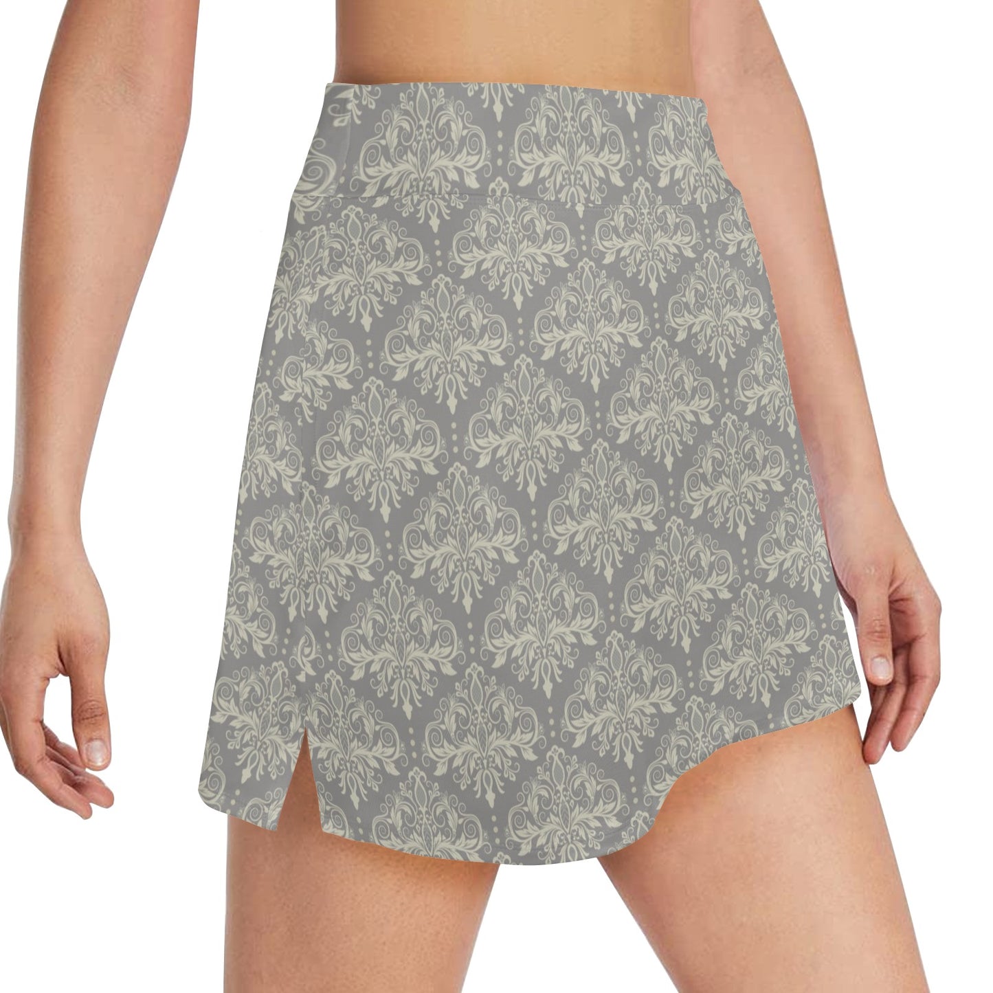 Damask Grey Elegant Print Pattern 17" Golf & Pickleball Skort with Pockets