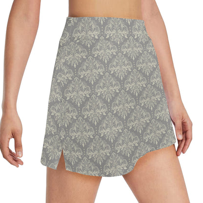 Damask Grey Elegant Print Pattern 17" Golf & Pickleball Skort with Pockets