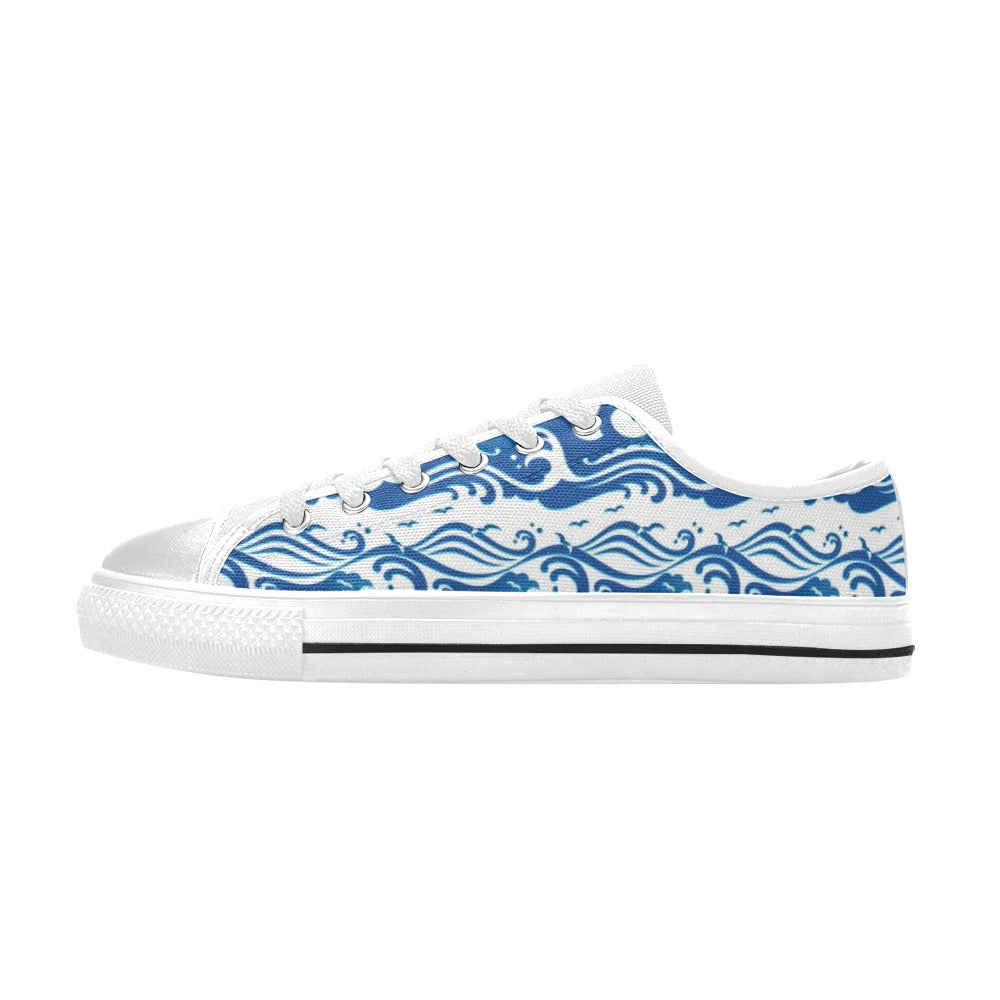 Wave Print Design LKS303 Women's White Low Top Shoes
