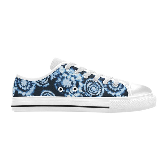 Tie Dye Dark Blue Print Design LKS306 Women's White Low Top Shoes