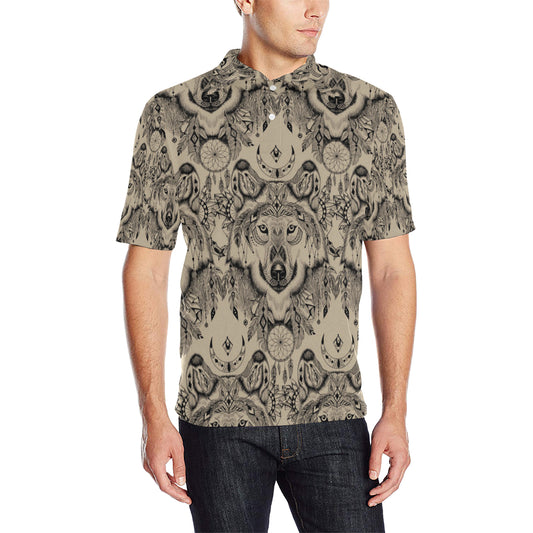 Indian Boho Wolf Men Polo Shirt