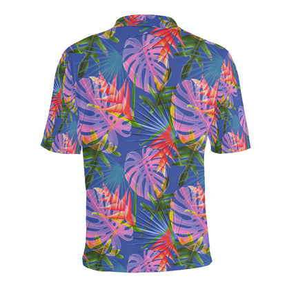 Tropical Flower Pattern Print Design TF025 Men Polo Shirt