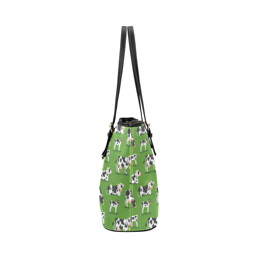 Cow Happy Print Pattern Leather Tote Bag