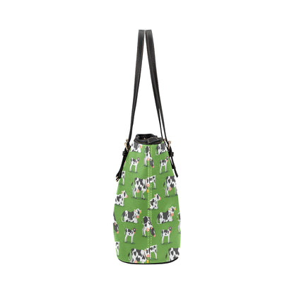 Cow Happy Print Pattern Leather Tote Bag