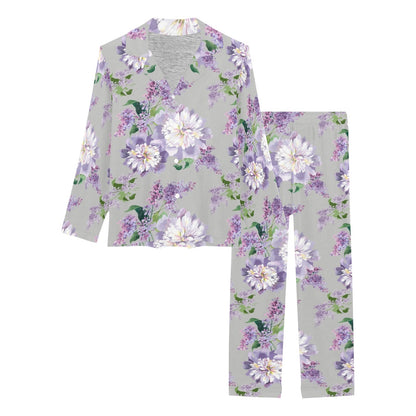 Lilac Pattern Print Design LI07 Women's Long Pajama Set