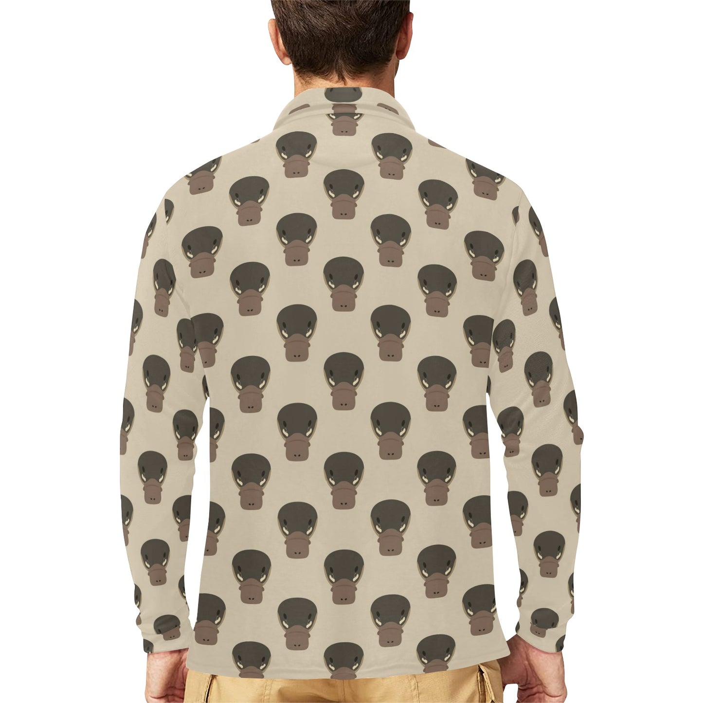 Platypus Pattern Print Design A03 Long Sleeve Polo Shirt For Men's