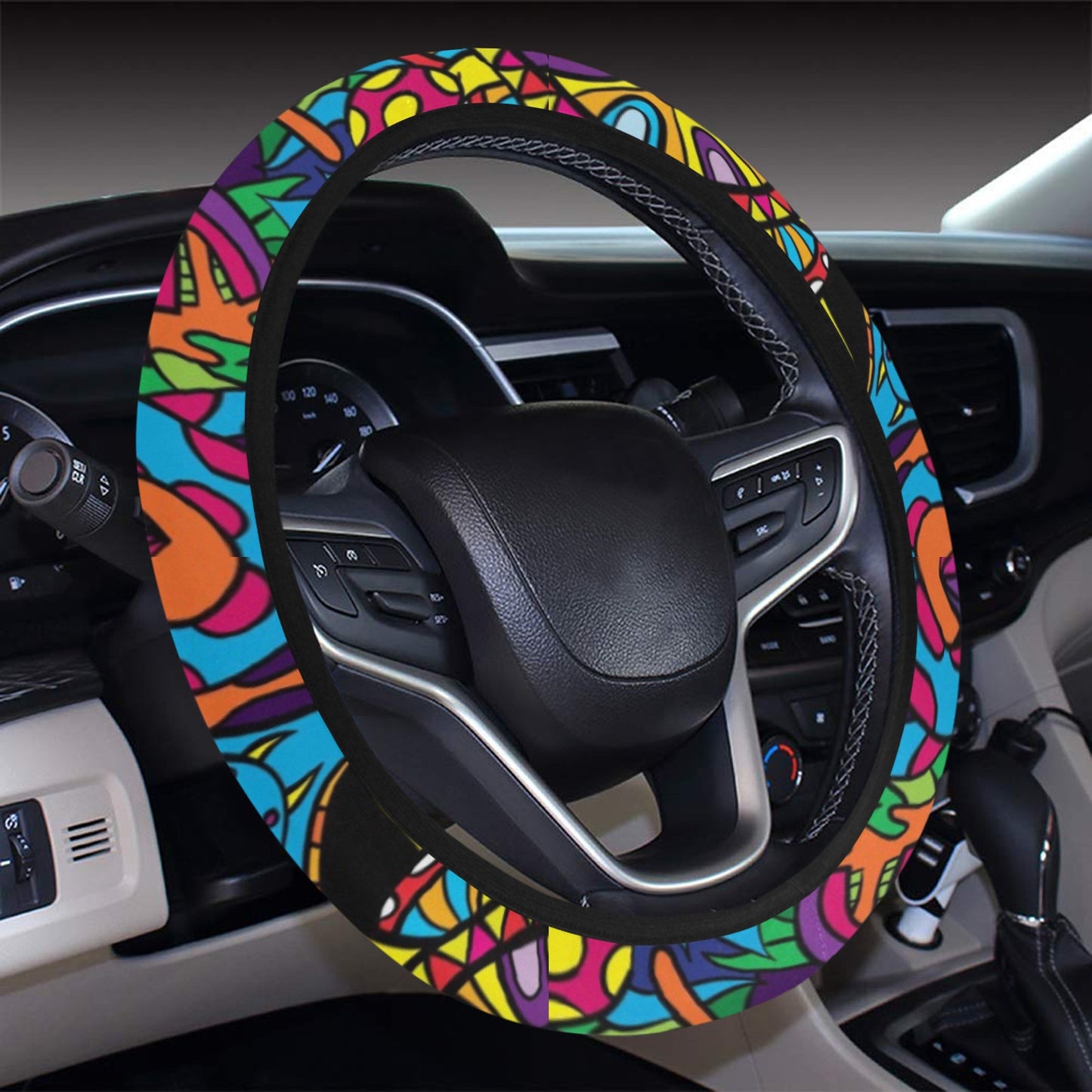 Trippy Print Design LKS304 Steering Wheel Cover with Elastic Edge