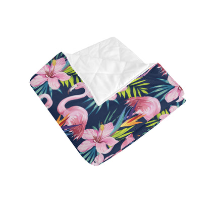 Flamingo Hibiscus Print Premium Quilt