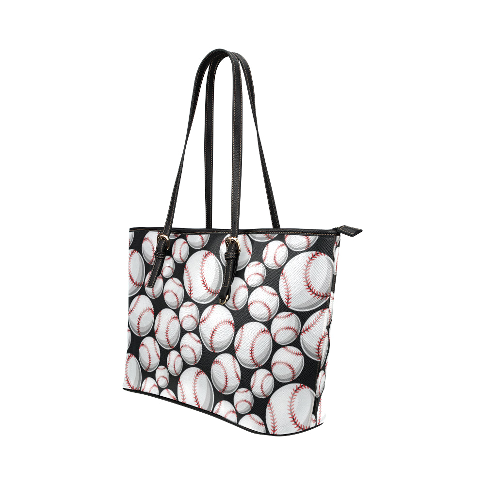 Baseball Black Background Leather Tote Bag