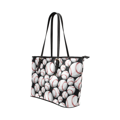 Baseball Black Background Leather Tote Bag