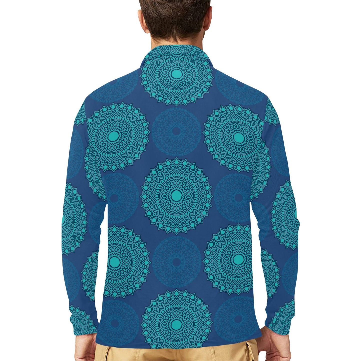 Medallion Pattern Print Design 04 Long Sleeve Polo Shirt For Men's