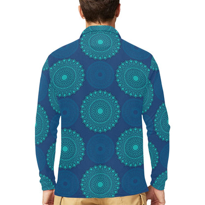 Medallion Pattern Print Design 04 Long Sleeve Polo Shirt For Men's
