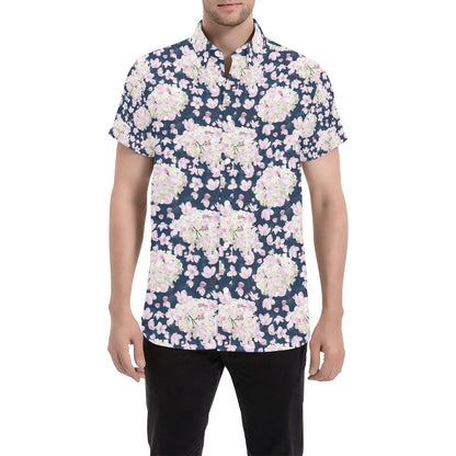 Sakura Print Design LKS305 Men Short Sleeve Button Up Shirt
