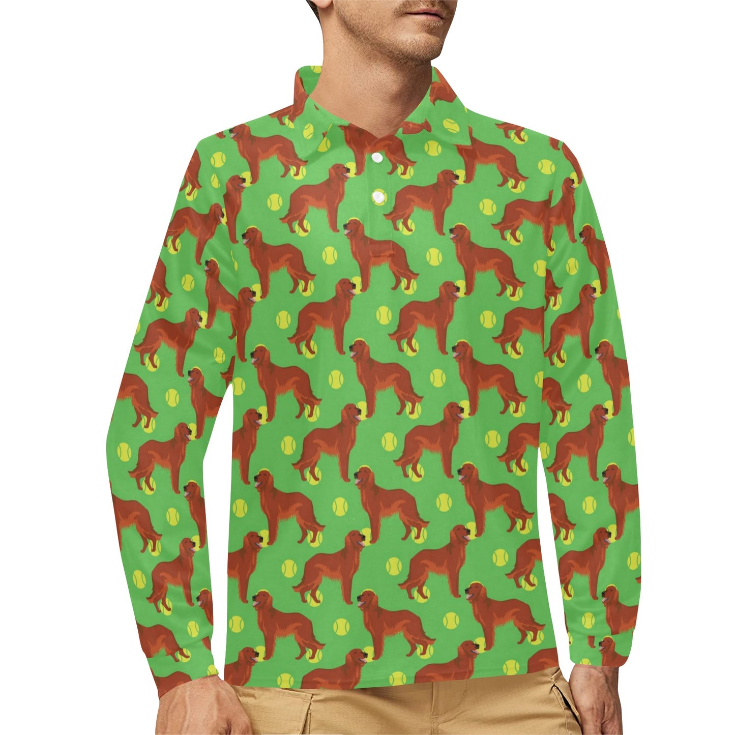 Setters Irish Print Design LKS302 Long Sleeve Polo Shirt For Men's