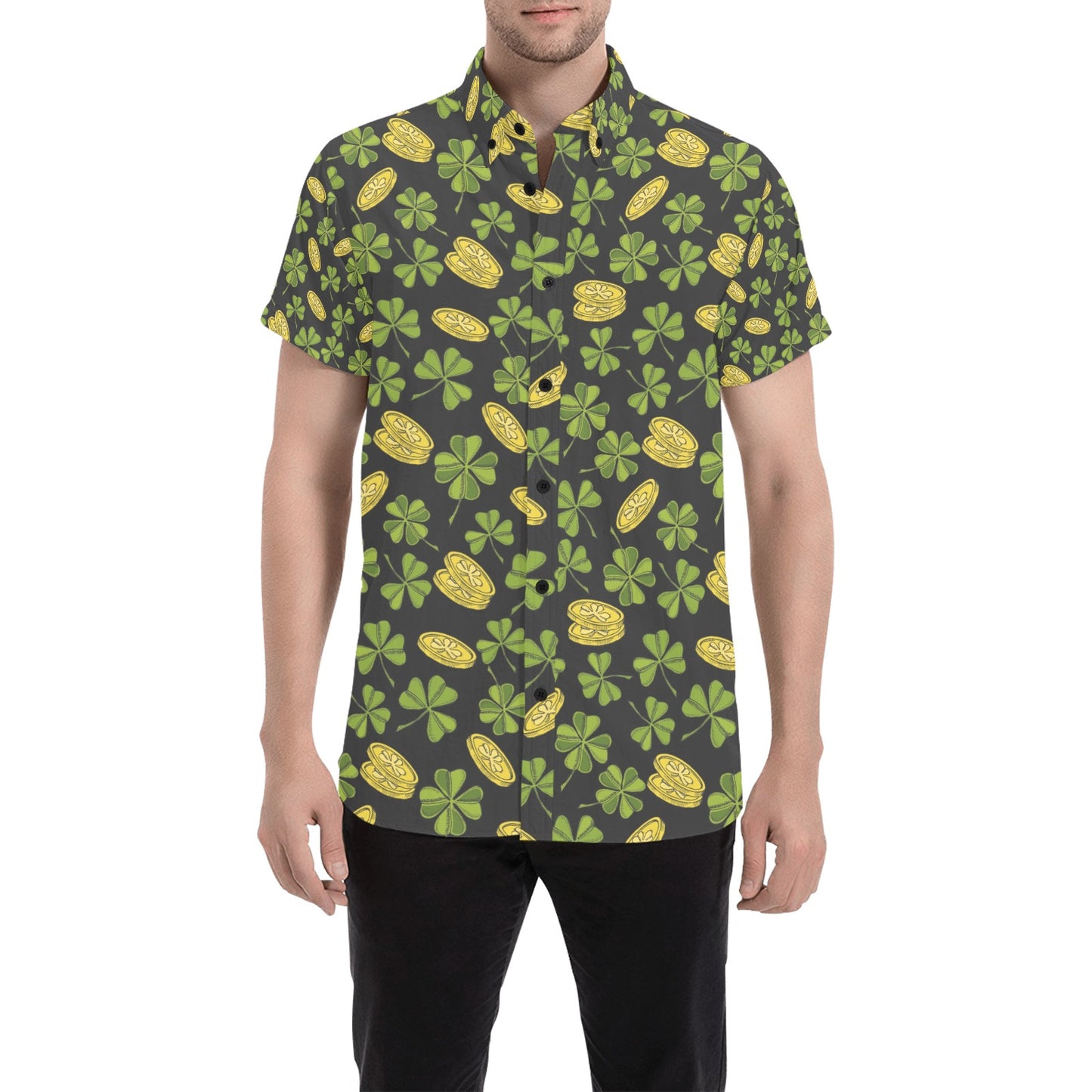 St Patricks Day Print Design LKS305 Men Short Sleeve Button Up Shirt