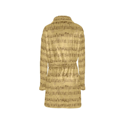 Music Note Vintage Themed Print Women's Fleece Robe