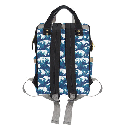 Ocean Wave Pattern Print Diaper Bag Backpack