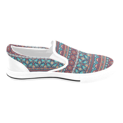 Suzani Print Design LKS302 White Slip Ons Canvas Women's Shoes