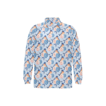 Bluebird Pattern Print Design 01 Long Sleeve Polo Shirt For Men's