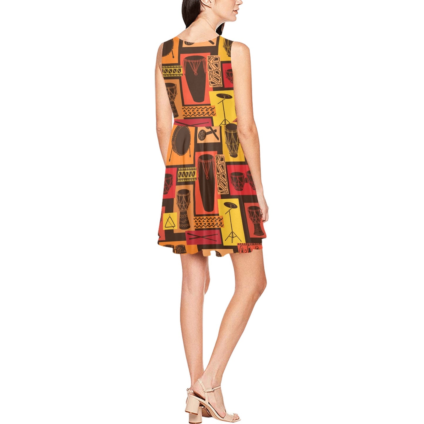 Percussion Pattern Print Design 02 Sleeveless Dress