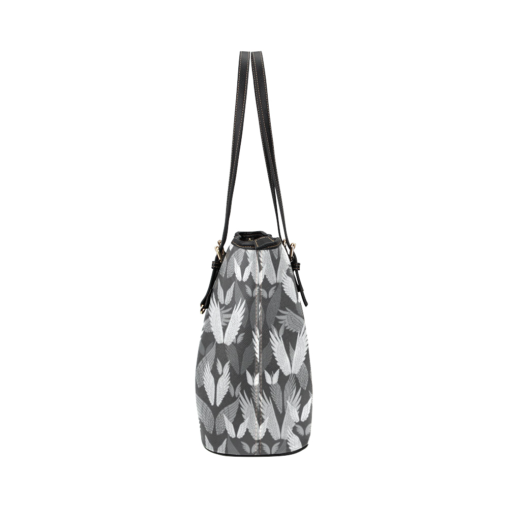 Angel Wings Pattern Design Themed Print Leather Tote Bag