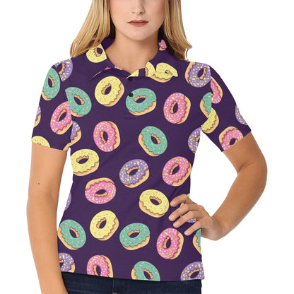 Donut Pattern Print Design DN08 Women's Polo Shirt