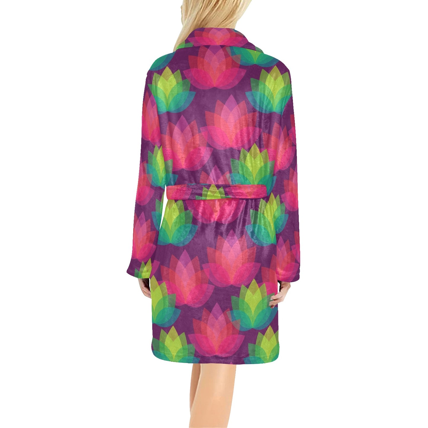 Lotus Pattern Print Design 02 Women's Fleece Robe