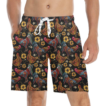 Chicken Embroidery Style Men's Swim Trunks Beach Shorts