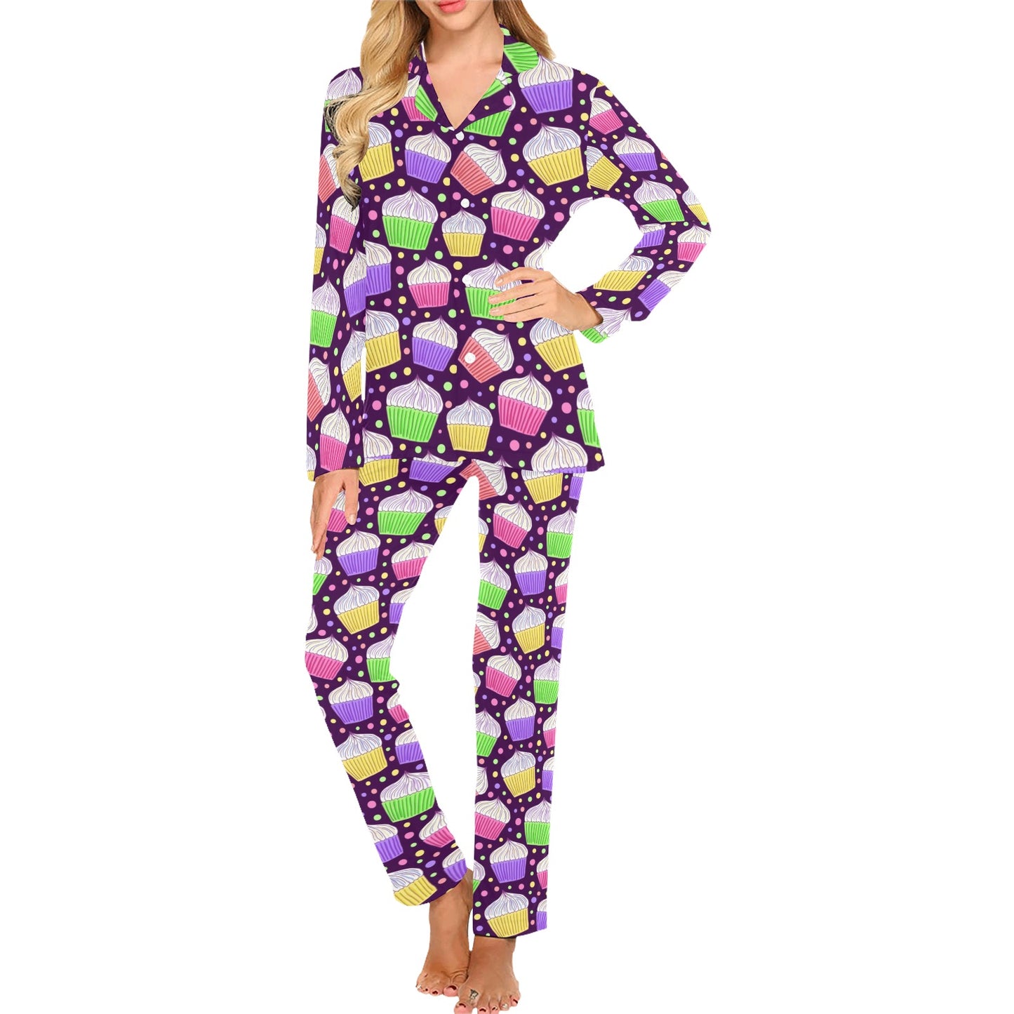 Cupcake Pattern Print Design CP07 Women's Long Pajama Set