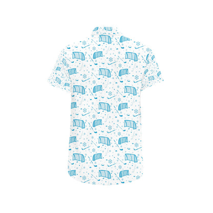 Hockey Print Design LKS303 Men Short Sleeve Button Up Shirt
