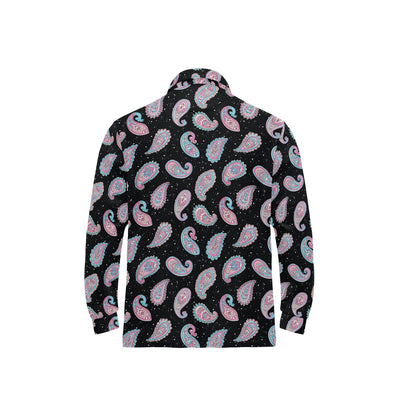 Paisley Pink Design Mandala Print Long Sleeve Polo Shirt For Men's