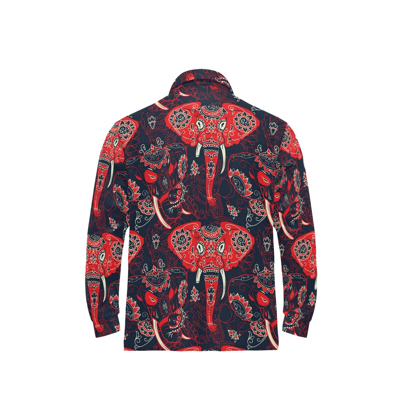 Red Indian Elephant Pattern Long Sleeve Polo Shirt For Men's