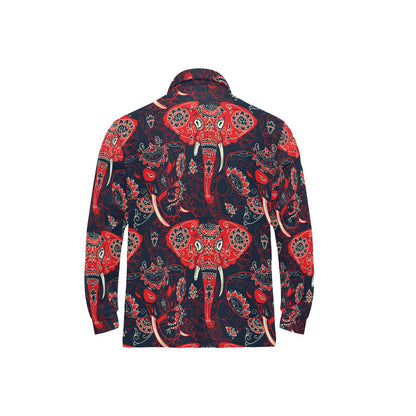 Red Indian Elephant Pattern Long Sleeve Polo Shirt For Men's