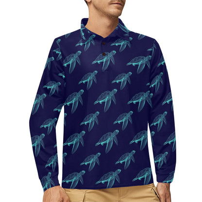 Sea Turtle Pattern Print Design T04 Long Sleeve Polo Shirt For Men's