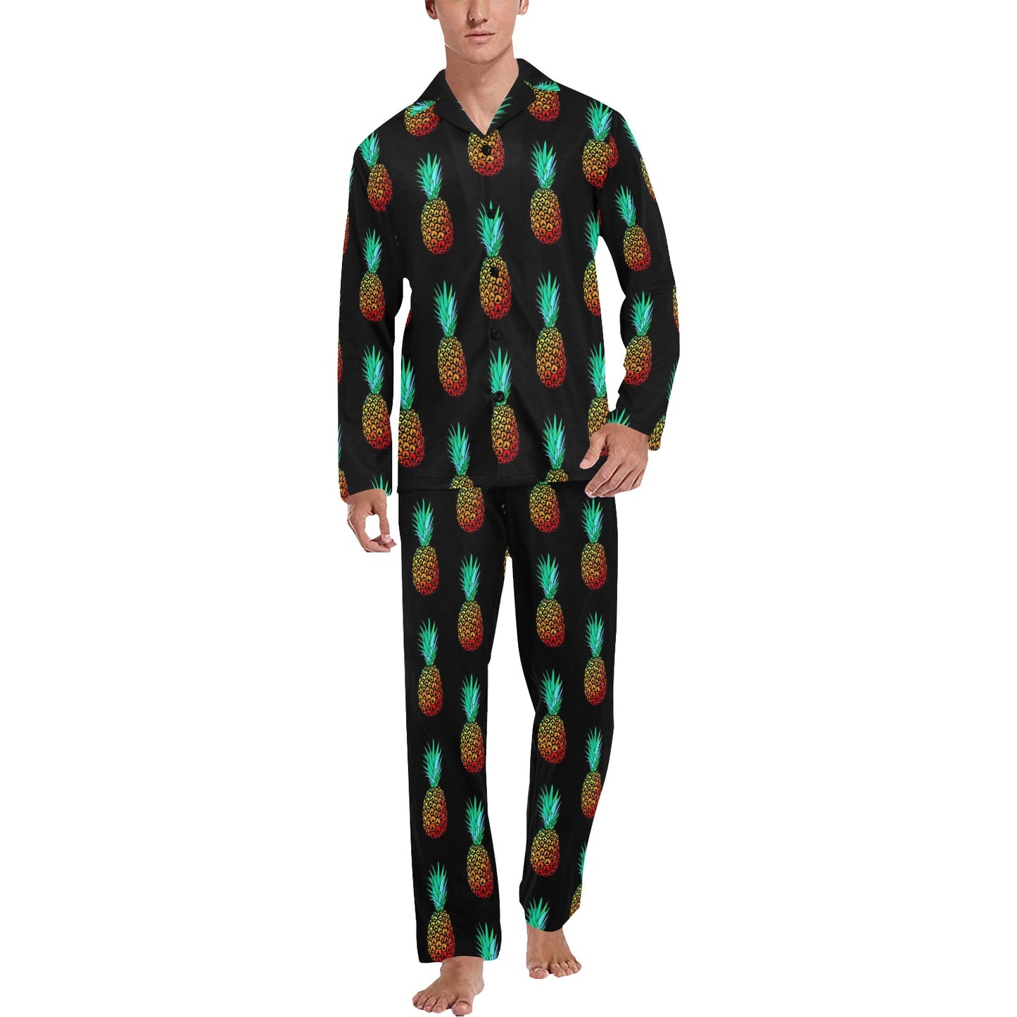 Pineapple Pattern Print Design A05 Men's Long Pajama Set