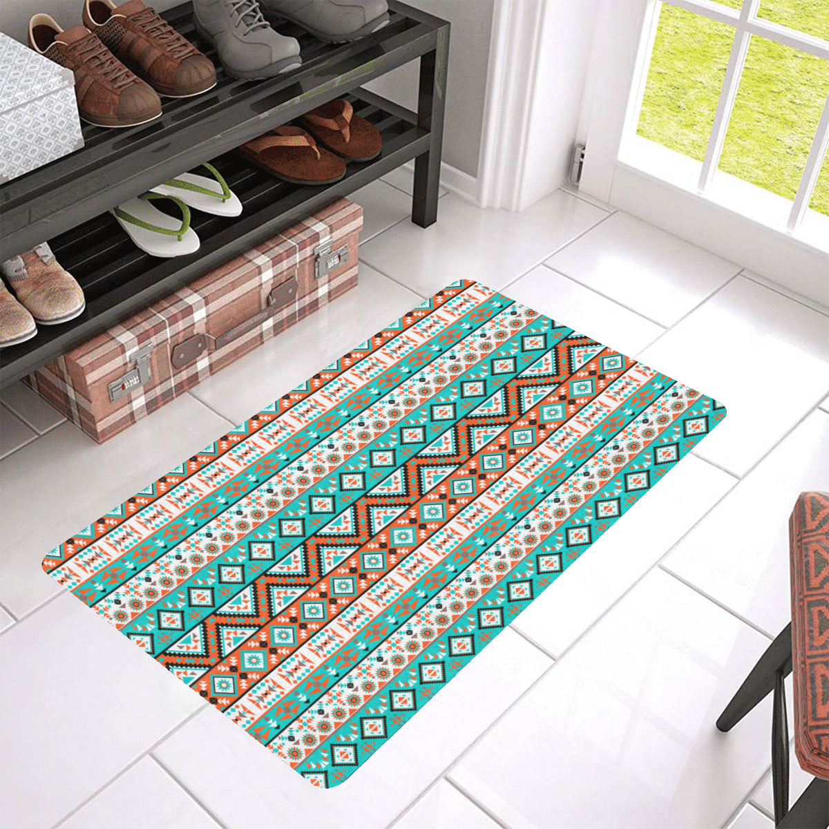 Navajo Style Print Pattern Rubber Doormat