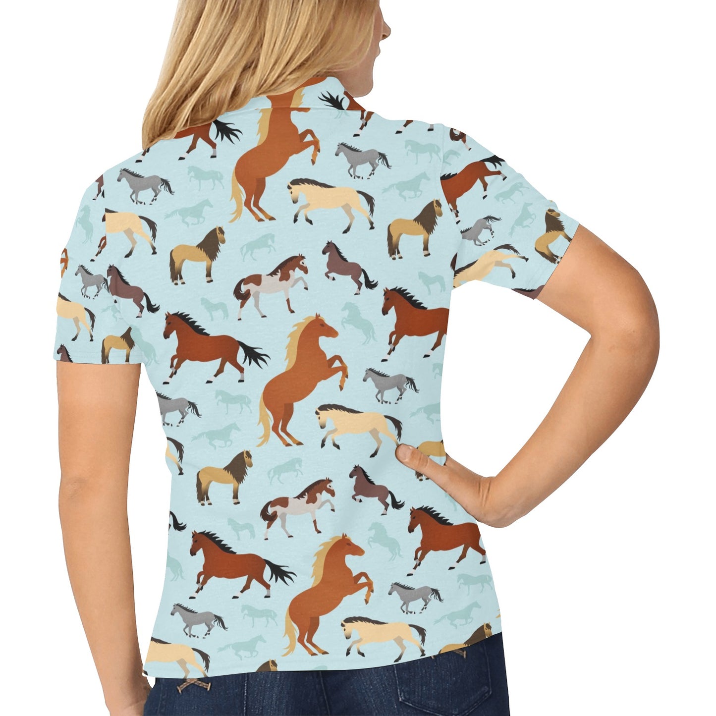 Horse Cute Themed Pattern Print Women's Polo Shirt