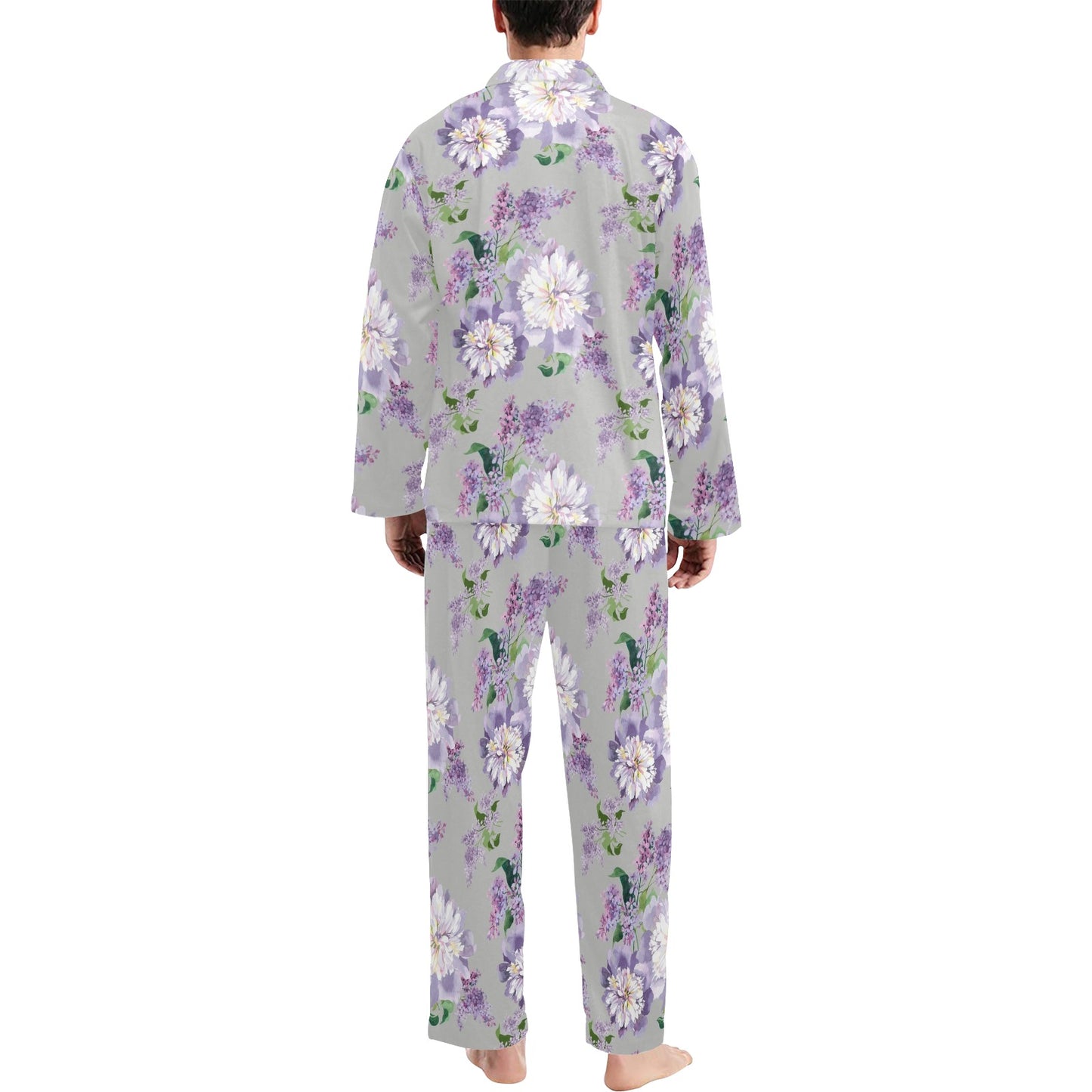 Lilac Pattern Print Design LI07 Men's Long Pajama Set