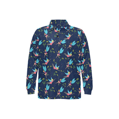 Fairy with flower Print Pattern Long Sleeve Polo Shirt For Men's