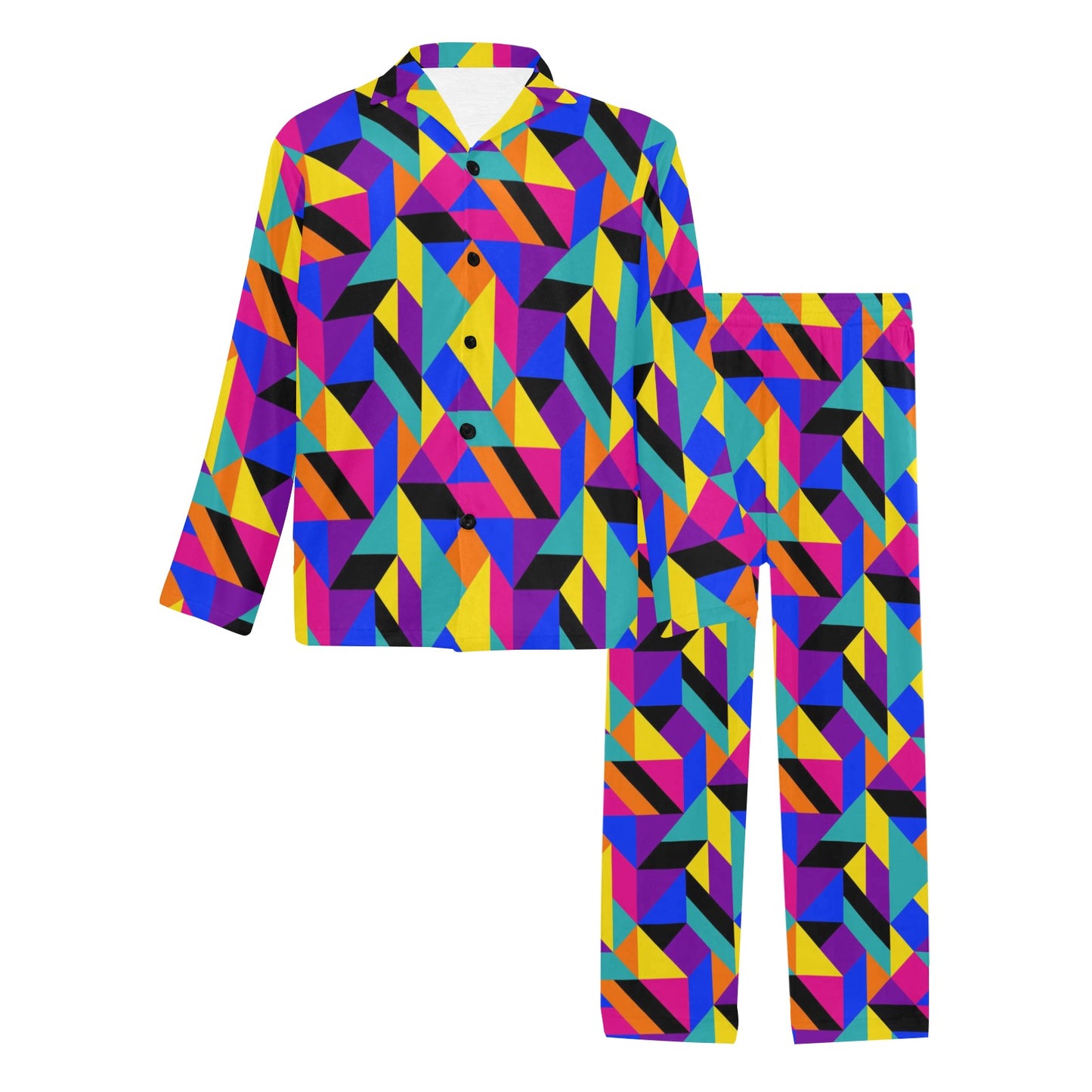 90s Colorful Pattern Print Design 1 Men's Long Pajama Set