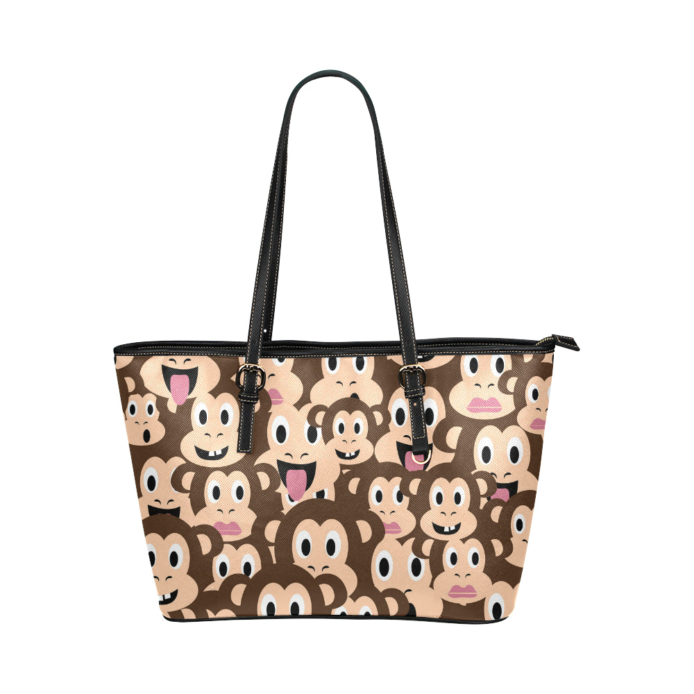 Emoji Monkey Print Pattern Leather Tote Bag