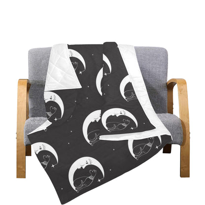 Moon with Cat Pattern Print Design 04 Premium Quilt