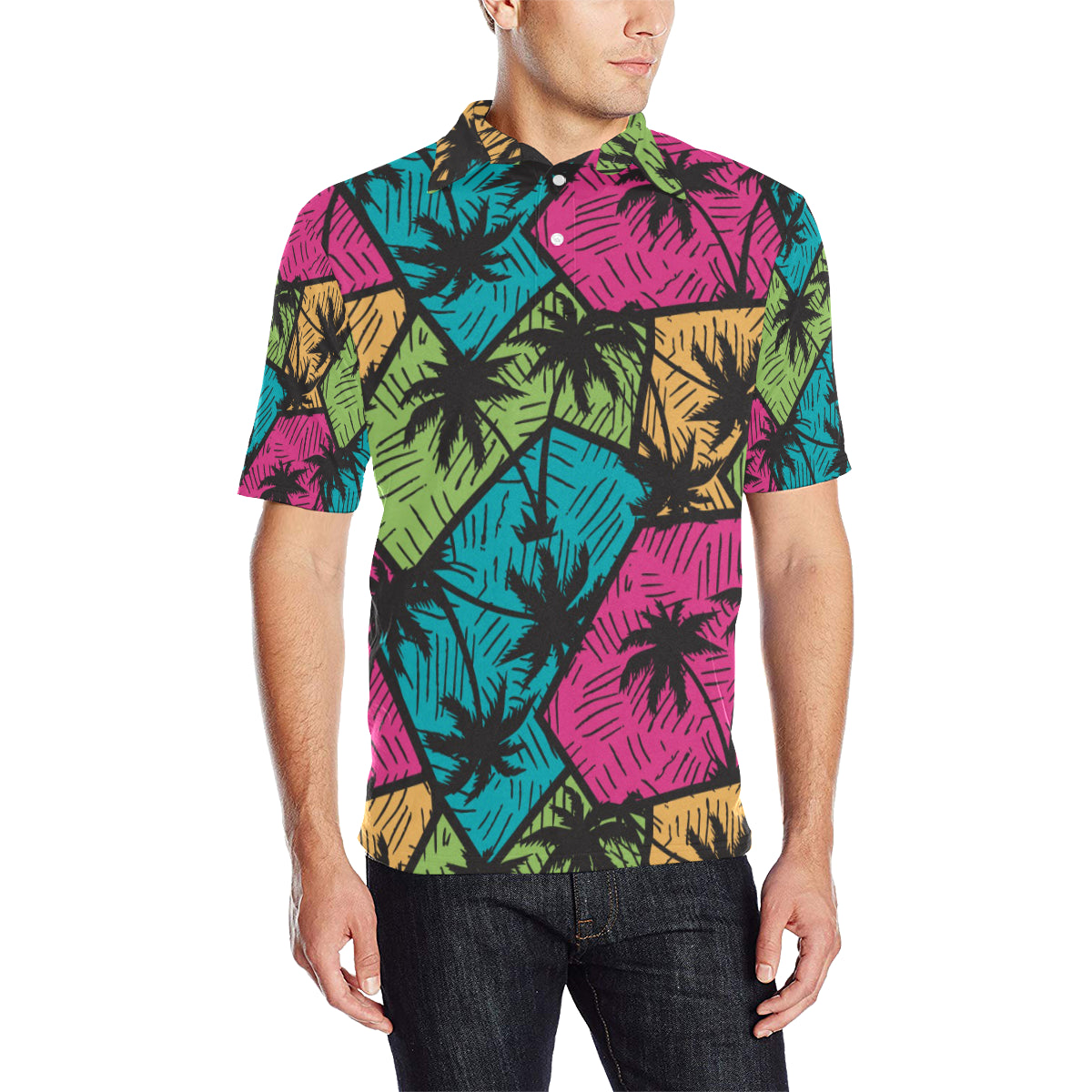 Palm Tree Pattern Print Design PT09 Men Polo Shirt