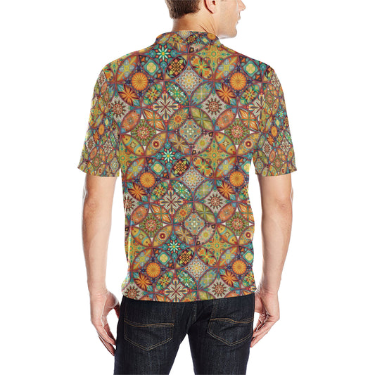 Mandala Flower Themed Design Print Men Polo Shirt
