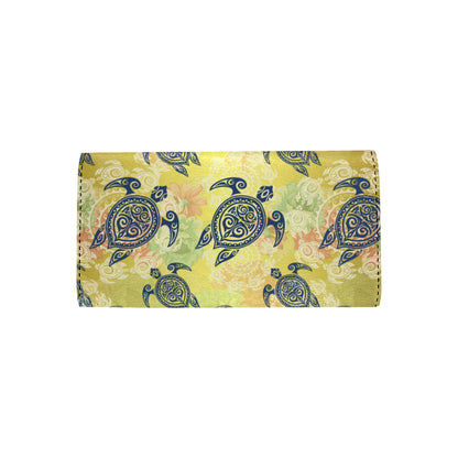 Hawaiian Turtle Tribal Design Print Women's Trifold Wallet