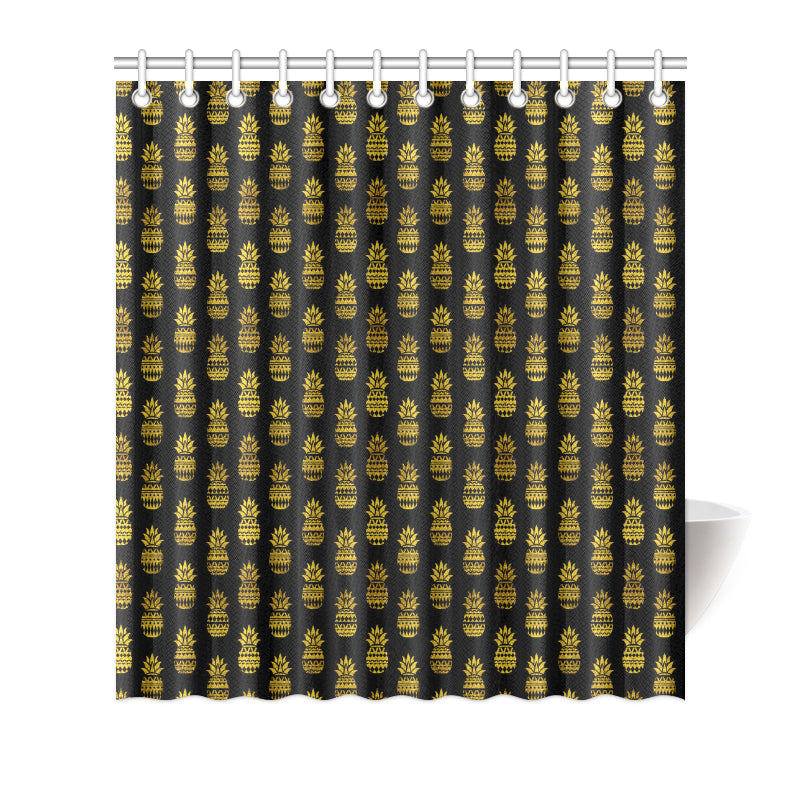Pineapple Gold Tribal Style Print Shower Curtain